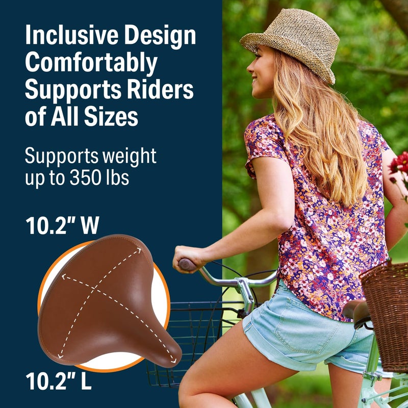 Bikeroo Wide Cruiser Saddle - Comfort Seat Fits Indoor & Outdoor Bicycles - Steel Spring & Elastomer Suspension - Memory Foam - Vintage Brown - Image 5